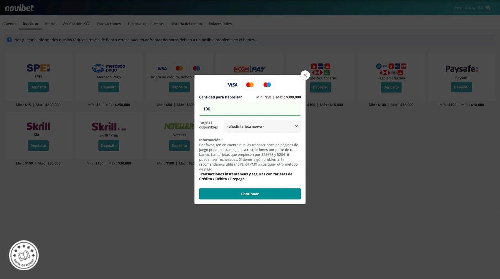 novibet deposito visa